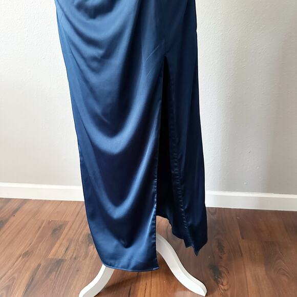 Abercrombie & Fitch Navy Satin Sleeveless Ruched Formal Dress Women's Size Small - Picture 5 of 14